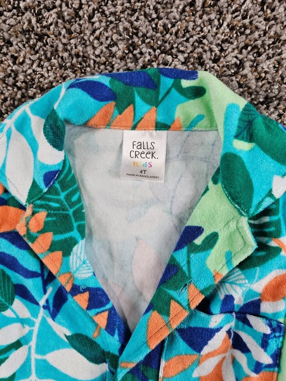 Falls Creek Kids Boys Sz 4T Terry Cloth Button Up Tropical Print Shirt